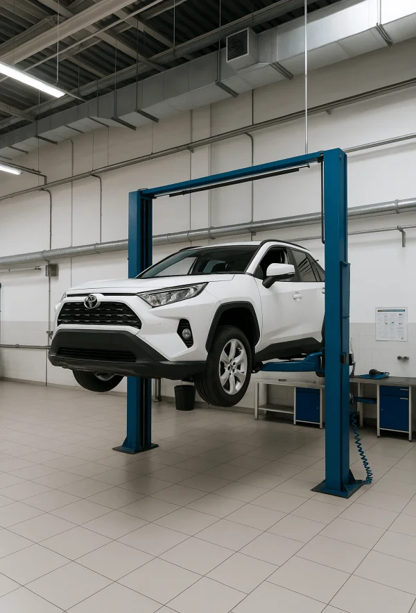 Car on a hoist in the Sydney Smash Solutions workshop